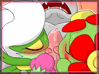 ambiguous_gender blush bodily_fluids collaborative collaborative_fellatio collaborative_oral collaborative_sex drooling fellatio flower genital_fluids genitals group head_flower male male/ambiguous oral penile penis plant precum saliva sex sweat pasaran nintendo pokemon bellossom generation_1_pokemon generation_2_pokemon generation_4_pokemon machoke pokemon_(species) roserade 4:3 digital_media_(artwork) low_res oekaki