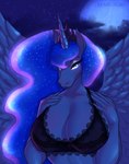 anthro anthrofied big_breasts bra breasts clothed clothing cloud crown elmilagro equid equine female friendship_is_magic hasbro headgear hi_res horn horse lace light looking_at_viewer mammal moon moonlight my_little_pony mythological_creature mythological_equine mythology night pinup pony pose presenting presenting_breasts princess princess_luna_(mlp) royalty sky solo star underwear winged_unicorn wings