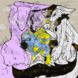 4_arms abdominal_bulge anal anal_penetration animal_genitalia anthro balls bodily_fluids deep_throat dominant double_anal double_penetration ejaculation fur genitals group heart_symbol knot knotted_penis knotting larger_dom long_tongue male male/male multi_arm multi_limb multicolored_body multicolored_fur musk oral oral_penetration orgasm paws penetration penis saliva sheath size_difference sweat tapering_penis tongue trio paleguy rain_world videocult astral_(jeddy) namnlos_(formorkelse) prints_(formorkelse) arch_(species) slugcat splynter 1:1 hi_res