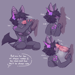 4_fingers animal_genitalia animal_penis anthro anthro_on_anthro anthro_penetrated anthro_penetrating anthro_penetrating_anthro arm_tuft ball_tuft balls bat_ears bat_wings belly_tuft big_penis black_hair black_nose blush blush_lines bodily_fluids breasts chest_markings chest_tuft clothing cum cum_from_mouth cum_in_mouth cum_inside cum_on_arm cumshot deep_throat drinking drinking_cum duo ejaculation elbow_tuft erection eye_through_hair eyebrow_through_hair eyebrows eyes_closed fellatio female female_anthro female_penetrated fingers fur genital_fluids genitals grey_background grey_body grey_fur hair head_accessory headgear headwear heart_eyes heart_symbol hip_wings holding_penis knee_tuft leg_tuft looking_at_genitalia looking_at_penis looking_pleasured male male/female male_penetrating male_penetrating_female markings membrane_(anatomy) membranous_wings mostly_offscreen_character mostly_offscreen_male navel nipples nude one_eye_closed onomatopoeia oral oral_penetration penetration penile penile_spines penis penis_in_mouth pink_penis pointy_ears purple_clothing purple_headwear purple_markings purple_nipples saliva sex shoulder_tuft simple_background sitting sound_effects steam tail tears text tongue tongue_out translucent translucent_hair tuft unusual_wing_placement vein veiny_penis wings dense_ink bat hybrid mammal 1:1 2026 english_text hi_res