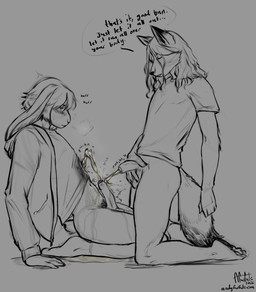 balls blush blush_lines bodily_fluids bottomless bottomless_male breath clothed clothing dialogue duo erection floppy_ears foreskin genital_fluids genitals half-erect holding_own_penis holding_penis hoodie humanoid_genitalia humanoid_penis kneeling kneeling_on_ground male male/male male_peed_on male_peeing male_peeing_on_male navel onomatopoeia peeing peeing_on_another peeing_on_penis peeing_on_self peeing_together peeing_while_erect penis raised_clothing raised_topwear sitting_on_knees sound_effects speech_bubble sweat sweatdrop text topwear topwear_only unretracted_foreskin urine urine_on_ground urine_on_leg urine_on_penis urine_on_self urine_pool urine_stream vein veiny_penis watersports andyfurfulz canid canine fox lagomorph leporid mammal rabbit absurd_res english_text guide_lines hi_res monochrome sketch