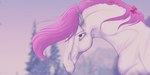 accessory ambiguous_gender bow_ribbon feral hair hair_accessory hair_bow hair_ribbon looking_away looking_up mane pink_hair pink_mane plant ribbons solo tree white_body farogon peach_(wasen) equid equine horse mammal 2:1 digital_media_(artwork)