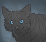 abstract_background ambiguous_gender black_body black_fur blue_eyes feral fur happy solo text darkstripe4ever warriors_(book_series) jayfeather_(warriors) domestic_cat felid feline felis mackerel_tabby mammal tabby_cat digital_media_(artwork) english_text half-length_portrait portrait male_(lore)