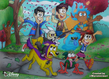 anniversary blue_clothing blue_jacket blue_topwear brown_body brown_clothing brown_hair brown_jacket brown_skin brown_topwear clothing female group hair jacket male male_human text topwear marcelo_llauri amphibia_(series) disney hasbro pound_puppies pound_puppies_(2010) the_ghost_and_molly_mcgee the_owl_house adrian_radcliffe anne_boonchuy king_clawthorne lucky_(pound_puppies) luz_noceda molly_mcgee scratch_(tgamm) sprig_plantar amphibian canid canid_demon canine canis demon domestic_dog frog ghost human mammal spirit titan_(the_owl_house) 2025 english_text
