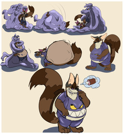 4_fingers 4_toes absorption_vore after_transformation after_vore anthro barefoot base_three_layout belly belly_inflation big_belly blockage_(layout) bodily_fluids border brown_body brown_fur clenched_teeth clothed clothing corruption creature_inside digitigrade drooling duo feet fingers food force_feeding forced front_view fully_clothed fur fusion goo-connected_lips goo_transformation horizontal_blockage horizontal_staggering huge_belly hungry hyper hyper_belly imprint inflation larger_male male markings meat mental_pictographics merging mind_control multi_frame_sequence multicolored_body multicolored_fur overweight overweight_male possession purple_eyes ring_(marking) ringed_tail saliva scared seven_frame_image sharp_teeth simple_background six_frame_staggered_grid size_difference smaller_male spiral spiral_eyes staggering_(layout) striped_markings striped_tail stripes tail tail_markings tan_background teeth thick_thighs thought_bubble three_row_layout toes toony transformation trapped unwilling_pred vore weight_gain white_border nickwolf animate_inanimate goo_creature living_clothing mammal monster digital_drawing_(artwork) digital_media_(artwork) hi_res pictographics sequence