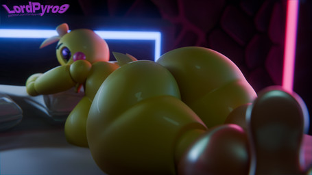 anthro bed big_breasts big_butt breast_rest breasts bubble_butt butt butt_focus eyes_closed feathers female furniture glistening glistening_body glistening_eyelids huge_breasts huge_butt inside lying lying_on_bed machine neon neon_lights night non-mammal_breasts on_bed on_front pillow purple_eyelids rear_view sleeping solo tail tail_feathers text thick_thighs wet wet_body wide_hips yellow_body lpyro9 mipsmiyu_(modeler) five_nights_at_freddy's five_nights_at_freddy's_2 scottgames runaboo_chica toy_chica_(fnaf) animatronic avian bird chicken galliform phasianid robot robot_anthro 16:9 3d_(artwork) digital_media_(artwork) hi_res url watermark widescreen
