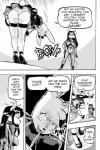 2018 accident accidental_exposure anthro backless_clothing backless_dress breasts canid canine clothed clothing comic daigaijin dialogue dress duo english_text female fox furryfight_chronicles hair hi_res jumpsuit kalita_(furryfight_chronicles) lagomorph leotard_under_clothing leporid mammal monochrome muko rabbit speech_bubble text upskirt zipper zipper_jumpsuit