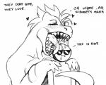2016 anonymous anthro black_and_white bodily_fluids dialogue drooling duo english_text eyes_closed eyewear female feraligatr generation_2_pokemon hair heart_symbol hi_res human human_on_anthro interspecies jijis-waifus larger_female licking male mammal monochrome nintendo open_mouth pokemon pokemon_(species) pokemorph saliva sharp_teeth size_difference smaller_male sunglasses teeth text this_is_fine tongue tongue_out tumblr tumblr_anonymous