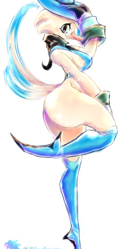 anthro beak biped blue_clothing blue_hat blue_headwear breasts brown_eyes butt clothing feathers female hat headgear headwear logo looking_at_viewer mouth_closed pose pupils side_view simple_background solo standing tail tail_feathers text white_background white_sclera witch_hat kblacknessarts atlyss fan_character anatid anseriform anserinae avian bird goose absurd_res artist_logo artist_name hi_res