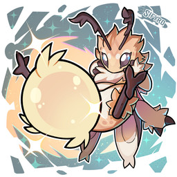 antennae_(anatomy) black_sclera fluffy fur glowing glowing_body looking_at_viewer standing white_eyes wings yellow_body yellow_fur blitzdrachin conditional_dnp arthropod monster 1:1 digital_drawing_(artwork) digital_media_(artwork) tagme