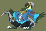 3_toes ambiguous_gender anthro beanie clothing cybernetics feet hat headgear headwear hoodie machine metal_tail prosthetic solo standing toes topwear zipper nickwolf lethal_league codex_(codexgator) latch crocodilian reptile scalie absurd_res hi_res