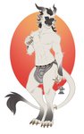 4_toes 5_fingers abs anthro black_hair blue_eyes bottomwear clothing feet fingers hair horn loincloth male open_mouth solo teeth toes tongue compass_(artist) guild_wars charr felid mammal 2020 digital_media_(artwork) hi_res