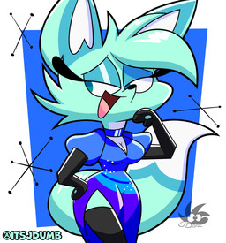 anthro blue_body blue_eyes blue_eyeshadow blue_fur breasts cleavage clothed clothing dress eyelashes eyeshadow female fur light_body light_fur makeup medium_breasts multicolored_body multicolored_fur open_mouth pawpads paws simple_background smile solo tail two_tone_body two_tone_fur white_body jdone chikn_nuggit slushi_(chikn_nuggit) canid canine fox mammal 2026 digital_media_(artwork) hi_res