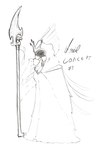 annoyed anthro cloak clothing coffee_cup container cup female halberd looking_at_viewer melee_weapon polearm sipping solo weapon envyblacksun ariel_(envyblacksun) accipitriform avian bird secretary_bird absurd_res hi_res