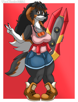 anthro black_body black_fur brown_body brown_eyes brown_fur extreme_gear female fur multicolored_body solo white_body white_fur thewholof554 sega sonic_riders sonic_the_hedgehog_(series) layla_(thewholof554) canid canine canis collie domestic_dog herding_dog mammal pastoral_dog rough_collie sheepdog hi_res
