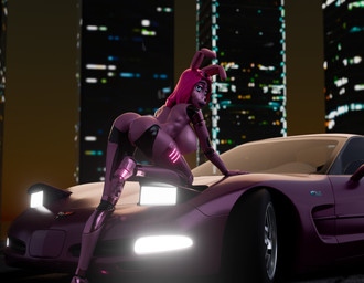 3_toes anthro anus big_breasts blue_eyes breasts butt car eyewear eyewear_on_head feet female genitals glasses glasses_on_head glistening glistening_body glowing glowing_eyes hair headlight huge_breasts long_hair looking_at_viewer looking_back looking_back_at_viewer machine night nipples nude nude_anthro nude_female outdoor_nudity outside pink_hair purple_body rear_view smile smiling_at_viewer solo toes vehicle vulva fnafgamern disembowell_(modeler) psychojohn2_(modeler) chevrolet_corvette katrina_(fnafgamern) animatronic lagomorph leporid mammal rabbit robot robot_anthro 3d_(artwork) digital_media_(artwork) hi_res