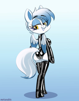 anthro clothing female latex latex_clothing solo wings artist_metanubis metaljay69 hasbro my_little_pony mythology equid equine horse mammal mythological_creature mythological_equine pegasus pony absurd_res hi_res