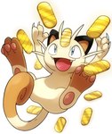 ambiguous_gender biped blue_eyes claws fangs feral happy looking_at_another open_mouth pawpads simple_background solo teeth tongue kure1001 nintendo pokemon generation_1_pokemon meowth pokemon_(species) 2012 digital_media_(artwork)