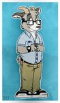 anthro black_clothing black_footwear black_shoes blue_background blue_clothing blue_eyes blue_shirt blue_topwear clothing eyewear footwear fur glasses grey_body grey_fur khaki_pants male oxford_shirt pens pocket_protector shirt simple_background solo tan_body tan_fur topwear tinydeerguy apple_inc. apple_watch gary_(tinydeerguy) bovid caprine goat mammal