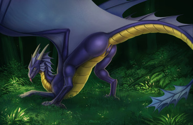 blue_body blue_scales butt female feral genitals grass looking_at_viewer membrane_(anatomy) membranous_wings pink_vulva plant presenting presenting_vulva scales solo ventral_scales vulva wings yellow_body yellow_scales conditional_dnp ztalex mythology yksteldus dragon mythological_creature mythological_scalie scalie hi_res