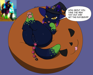 anal anal_beads anal_beads_in_ass anal_fluids anal_object_insertion anal_penetration bean_bag big_butt bodily_fluids butt clothing dialogue female feral genitals gradient_body gradient_eyes gradient_tail hat headgear headwear humanoid_genitalia legs_up looking_at_viewer object_in_ass pawpads paws penetration sex_toy sex_toy_in_ass sex_toy_insertion speech_bubble talking_to_viewer text witch_hat jyip roblox domestic_cat felid feline felis humanoid mammal digital_media_(artwork) english_text signature unavailable_at_source
