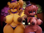 anthro areola armwear big_breasts breasts clothing duo elbow_gloves female genitals gloves glowing glowing_eyes handwear hat headgear headwear huge_breasts legwear nipples one_eye_closed panties pussy red_eyes thick_thighs thigh_highs top_hat underwear wink geodat64 five_nights_at_freddy's fredina's_nightclub scottgames fredbear_(fnaf) freddy_(fnaf) fredina_(cally3d) bear mammal hi_res