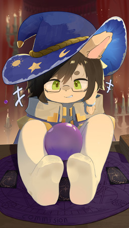 anthro braided_hair brown_body brown_fur candelabra candle card circle_eyebrows clothed clothing crystal_ball ear_piercing ear_ring emanata eyebrows eyewear feet foot_fetish foot_focus foot_on_table fortune_teller fortune_telling fur furniture glasses green_eyes hair hat headgear headwear inside_tent kemono leggings legwear looking_at_viewer magic magic_circle male nylon_stockings piercing pink_inner_ear purple_ear_ring ring ring_piercing smile smiling_at_viewer smirk smirking_at_viewer sock_fetish solo stockings table tarot tarot_card teasing teasing_viewer teasing_with_feet teeth_showing translucent translucent_clothing translucent_leggings translucent_legwear white_clothing white_leggings white_legwear white_stockings wizard_hat wizard_robe young young_anthro young_male traumerei canid canine canis domestic_dog mammal absurd_res hi_res
