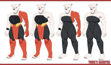 4_toes 5_fingers abs anthro armor bare_back bare_shoulders barefoot biped black_claws black_clothing black_cuffs black_nose black_sclera black_skinsuit bottomwear breastplate breasts broad_shoulders butt camel_toe chin_tuft claws clothed clothed_anthro clothed_female clothing collarbone cuffs_(clothing) ears_aside facial_tuft feet female finger_claws fingers fully_clothed fully_clothed_anthro fully_clothed_female fur fur_tuft greaves grumpy half-closed_eyes humanoid_hands iris light_body light_fur loincloth looking_at_viewer medium_breasts monotone_body monotone_fur mouth_closed multicolored_bottomwear multicolored_breastplate multicolored_clothing multicolored_loincloth muscular muscular_anthro muscular_arms muscular_female muscular_thighs narrowed_eyes pauldron plantigrade pupils red_armor red_greaves red_pauldron red_text simple_background skinsuit slit_pupils solo standing straight_legs text thick_neck three-quarter_view tight_clothing toe_claws toes tuft two_tone_bottomwear two_tone_breastplate two_tone_clothing two_tone_loincloth white_background white_body white_ears white_fur white_inner_ear wide_hipped_anthro wide_hipped_female wide_hips yellow_eyes aspirantpill image_comics invincible_(image_comics) thokk's_daughter felid lion mammal pantherine 2025 absurd_res character_name digital_drawing_(artwork) digital_media_(artwork) english_text hi_res letterbox model_sheet