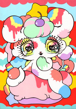 ambiguous_gender anthro beaded_eyelashes cherry chibi dessert droopy_eyes eyelashes food fruit fur glistening glistening_eyes hair heart_pupils icing kemono leg_markings markings multicolored_eyes multicolored_hair open_mouth open_smile pattern_background plant rainbow_eyes shooting_star simple_background smile socks_(marking) solo sparkles sparkling_eyes superflat tail tail_tuft tuft white_body white_fur yurie_sekiya mammal unknown_species colorful_theme painting_(artwork) traditional_media_(artwork) traditional_painting_(artwork) traditional_watercolor_(artwork) watercolor_(artwork)