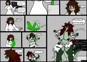 after_transformation anthro before_transformation big_breasts body_size_growth breasts brown_hair chalk chalkboard claws clothing coat dialogue enjoying eyewear female forced forced_transformation genitals glasses green_body green_eyes green_nipples green_scales green_skin hair lab_coat laboratory long_hair long_tail nipple_outline nipples nude red_hair scales scientist sharp_teeth short_hair size_difference size_transformation solo species_transformation tail tearing_clothing teeth text thick_thighs topwear torn_clothing transformation transformation_sequence vulva yellow_eyes reena_dreamer alligator alligatorid crocodilian human mammal reptile scalie absurd_res comic english_text hi_res