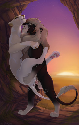 against_surface against_wall balls bedroom_eyes carrying_another carrying_partner cave claws duo ejaculation erection female feral feral_on_feral feral_penetrated feral_penetrating feral_penetrating_feral genitals licking male male/female narrowed_eyes off_the_ground on_hind_legs orgasm pawpads paws penetration penile penile_penetration penis pink_pawpads quadruped seductive sex sky sunset tongue vaginal vaginal_penetration vulva roughlady ujasiri_(ajabu) felid lion mammal pantherine digital_drawing_(artwork) digital_media_(artwork) hi_res