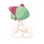 1:1 2016 anthro biped blush bodily_fluids clothed clothing cotora diaper generation_3_pokemon genital_fluids hand_on_diaper kneeling looking_back nintendo open_mouth pokemon pokemon_(species) ralts red_eyes simple_background solo touching_diaper unclean_diaper urine used_diaper wearing_diaper wet_diaper wetting white_background white_body white_skin