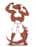 anthro bottomwear cargo_shorts clothing digitigrade horn male multi_arm multi_limb shorts simple_background solo tail thick_tail stargate525 thetiedtigress mythology dragon mythological_creature mythological_scalie scalie