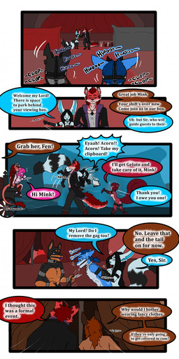 anthro bdsm bdsm_gear blush blush_lines bodily_fluids boots bottomwear bound breasts breath carriage carrying_another chastity_cage chastity_device chest_harness clothing collar cuff_(restraint) dialogue dominant dominant_male duo fake_tail female footwear gag genitals group halter hand_holding harness harness_gag head_harness hoof_boots male metal_chastity_cage metal_collar muzzle_(object) muzzled panting pants penis petplay ponyplay reins restraints roleplay shoes spades_(suit) submissive submissive_male suit_symbol tail text topwear trio walking tatsuchan18 cobalt_(tatsuchan18) daisy_(tatsuchan18) fenrir_(tatsuchan18) mink_(tatsuchan18) spade_(tatsuchan18) canid canine canis dobermann domestic_dog felid hybrid lagomorph leporid mammal maned_wolf pinscher procyonid rabbit rodent sciurid tree_squirrel wolf absurd_res comic digital_media_(artwork) english_text hi_res multiple_scenes