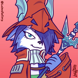 5_fingers abstract_background anthro blue_body blue_eyes blue_fur blue_hair clothing cosplay costume crossover_cosplay female fingers fur hair halloween_costume hat headgear headwear holding_melee_weapon holding_object holding_polearm holding_spear holding_weapon holidays melee_weapon polearm smile smiling_at_viewer spear weapon white_body white_fur luchosfactory final_fantasy final_fantasy_ix halloween nintendo square_enix star_fox freya_crescent krystal_(star_fox) canid canine canis fox mammal 1:1 bust_portrait crossover portrait