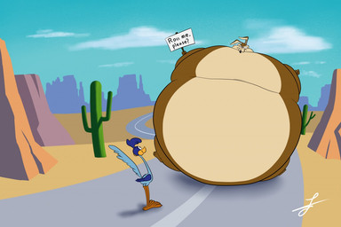angry anthro body_inflation cactus desert duo immobile inflation looking_up male mountain plant road sign spherical_inflation fatlouie looney_tunes warner_brothers road_runner_(looney_tunes) wile_e._coyote avian bird canid canine canis coyote cuculiform mammal new_world_ground_cuckoo roadrunner