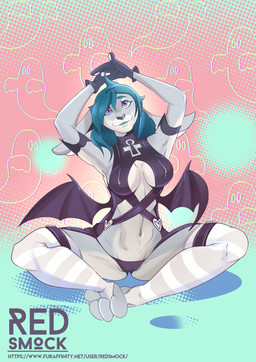 anthro belt big_breasts bikini bikini_bottom breasts clothing costume female fur gloves green_hair grey_body grey_fur hair halloween_costume halloween_decoration handwear holidays legwear looking_at_viewer navel pose purple_eyes simple_background sitting smile solo stockings succubus_costume swimwear text two-piece_swimsuit wide_hips wings redsmock halloween ghost lagomorph leporid mammal rabbit spirit succubus cel_shading flat_colors full-length_portrait hi_res pinup portrait shaded signature url watermark