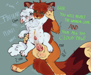 adult_on_young age_difference anal anal_penetration animal_genitalia animal_penis begging_to_stop bodily_fluids crying cum cum_in_ass cum_inside dialogue duo feline_genitalia feline_penis feral forced genital_fluids genitals male male/male male_penetrated male_penetrating male_penetrating_male multi_teat older_male peeing peeing_while_penetrated penetration penile penile_penetration penis penis_in_ass rape semi-anthro sex talking_feral tears teats text urine young young_feral younger_male burn1nghoe warriors_(book_series) cloudtail_(warriors) firestar_(warriors) domestic_cat felid feline felis mammal absurd_res english_text hi_res incest_(lore) nephew_(lore) uncle_(lore) uncle_and_nephew_(lore)
