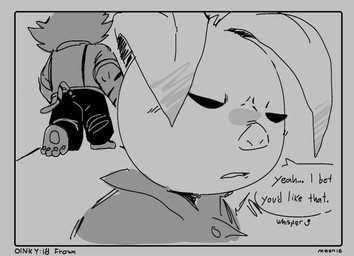 angry anthro clothing coat dialogue duo female half-closed_eyes male narrowed_eyes text topwear walking_away whispering lilmoonie oinky_(lilmoonie) togi_(lilmoonie) domestic_pig felid mammal pantherine suid suine sus_(pig) tiger 2025 black_and_grey comic english_text monochrome