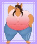 bottomwear bra bra_through_clothing clothing female hair makeup morbidly_obese morbidly_obese_female obese obese_female overweight overweight_female pants shirt solo topwear translucent translucent_clothing translucent_hair underwear crescent-blue-zero canid canine mammal hi_res