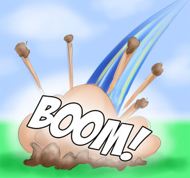 attack cloud explosion onomatopoeia outside sky sound_effects text zero_pictured pluckyninja comic