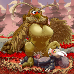 2_toes anatomically_correct anatomically_correct_genitalia anatomically_correct_vulva animal_genitalia anthro anthro_on_feral anthro_penetrating anthro_penetrating_feral beak bestiality big_breasts biped bird_legs black_body black_fur black_tail blue_eyes blue_sky bodily_fluids bone breasts brown_beak brown_body brown_breasts brown_claws brown_tail brown_wings claws cloaca cloacal cloud cowgirl_position crossgender day detailed_background dipstick_tail dripping duo erection evergreen_tree eye_contact eyelashes fangs featureless_breasts feet female female_on_top female_penetrated feral feral_penetrated finger_claws forest from_front_position fur genital_fluids genitals grass grey_body grey_fur grey_tail grey_tail_tip horn interspecies larger_female larger_penetrated looking_at_another looking_at_partner looking_down looking_down_at_another looking_down_at_partner looking_up looking_up_at_another looking_up_at_partner lying male male/female male_on_bottom male_penetrating male_penetrating_female markings multicolored_body multicolored_fur multicolored_tail nude nude_anthro nude_male on_back on_bottom on_ground on_top open_mouth outside outside_sex penetration penile penile_penetration penis penis_in_vagina pine_tree pink_vulva plant purple_eyes red_grass red_penis red_tongue rock saliva sex size_difference skull skull_head sky smaller_male tail tail_markings teeth toe_claws toes tongue tree two_tone_body two_tone_fur two_tone_tail vaginal vaginal_fluid_drip vaginal_fluids vaginal_fluids_on_penis vaginal_fluids_on_vulva vaginal_penetration vulva white_claws white_horn winged_arms wings yellow_sclera kitsune_youkai disney nintendo the_legend_of_zelda the_owl_house kaepora_gaebora king_clawthorne avian bird demon owl 1:1 2025 crossover digital_media_(artwork)