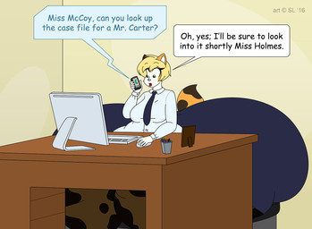 anthro big_butt blonde_hair breasts business_attire butt cellphone clothing collared_shirt computer computer_monitor computer_mouse copyright_symbol desk dress_shirt electronics female fur furniture green_eyes hair huge_butt huge_thighs hyper hyper_butt hyper_thighs keyboard markings necktie open_mouth overweight overweight_anthro overweight_female phone shirt sitting solo speech_bubble spots spotted_body spotted_fur symbol table text thick_thighs topwear satsumalord haleigh_(satsumalord) calico_cat domestic_cat felid feline felis mammal 2016 digital_media_(artwork) english_text