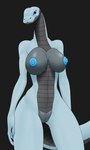 3:5 5_fingers absurd_res anthro areola big_breasts biped blue_areola blue_nipples breasts curvy_figure female fingers genitals hi_res looking_at_viewer multicolored_body nails nipples nude pussy reptile scalie simple_background snake solo standing sweetmeat