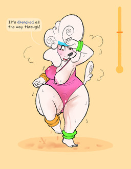 anthro areola areola_visible_through_clothing blush bodily_fluids bottom_heavy breasts brown_eyes clothed clothing exercise_clothing female floppy_ears fur genital_fluids high_knees_(exercise) leotard looking_down meter nipples one_breast_out open_mouth overweight overweight_anthro overweight_female penetration pink_clothing pink_leotard poofy_hair sex_toy sex_toy_in_vagina sex_toy_insertion slightly_chubby slightly_chubby_anthro slightly_chubby_female solo sweat tail teeth thick_thighs translucent translucent_clothing vaginal vaginal_fluids vaginal_fluids_on_ground vaginal_fluids_on_leg vaginal_fluids_through_clothing vaginal_penetration vibrator vibrator_in_vagina wet wet_clothing white_body white_fur kaboozey pooh_(kaboozey) canid canine canis domestic_dog mammal poodle absurd_res hi_res