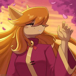 anthro breasts cherry_blossom clothing eyebrows eyelashes female flower hair orange_hair plant prunus_(flower) solo tan_body lyorenth-the-dragon undertale_(series) undertale_yellow ceroba_ketsukane canid canine fox mammal 1:1 2026 hi_res
