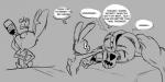 after_sex all_fours anthro bed beverage dialogue duo erection eyes_closed female furniture genitals hand_on_hip larger_female male nude penis predator/prey size_difference smaller_male speech_bubble tapering_penis text towel fatz_geronimo disney zootopia avery_(zootopia) ellie_(zootopia) fan_character felid lagomorph leporid mammal pantherine rabbit tiger english_text monochrome sketch