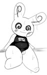 anthro blush blush_lines clothing clothing_aside female genitals innie_pussy markings number one-piece_swimsuit pussy solo spiral_eyes spots spotted_body swimwear swimwear_aside symbol-shaped_eyes thick_thighs wet darky nintendo pokemon generation_3_pokemon pokemon_(species) spinda black_and_white hi_res monochrome