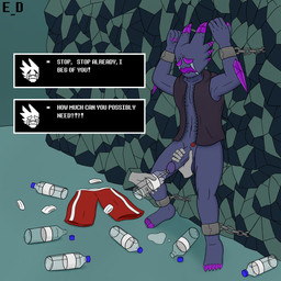 abs barefoot bdsm begging_for_mercy begging_to_stop bodily_fluids bondage bottle bottled_cum bottomless bound claws clothed clothing container crystal crystal_horn cuff_(restraint) cum cum_collecting cumshot dialogue dialogue_box discarded_clothing ejaculation erection feet forced genital_fluids genitals humanoid_genitalia humanoid_penis male navel partially_clothed penile penis penis_milking pseudo_horn rape restraints rock sex solo submissive submissive_male tears tears_of_desperation text toes topwear topwear_only vest vest_only erotic_diversion undertale_naranja zaervot_(undertale_naranja) elemental_creature humanoid mineral_fauna monster rock_creature 1:1 absurd_res english_text hi_res
