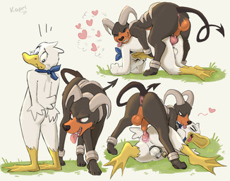 2_horns anal anal_knotting anal_penetration anthro anthro_on_feral anthro_penetrated anus balls beak bestiality black_body black_fur bodily_fluids butt chastity_cage chastity_device cum cum_in_ass cum_inside curved_horn doggystyle dominant dominant_feral duo feathers feet feral feral_penetrating feral_penetrating_anthro feral_penetrating_male from_behind_position fur genital_fluids genitals horn interspecies kerchief kerchief_only knotting licking male male/male male_on_feral membrane_(anatomy) mostly_nude neckerchief neckerchief_only neckwear penetration perineum pokephilia sex toes tongue tongue_out webbed_feet white_body white_feathers kapri nintendo pokemon anatid anseriform avian bird canid canine duck generation_2_pokemon houndoom mammal pokemon_(species) absurd_res hi_res